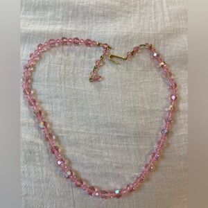 Vintage Pink Crystals Beaded‎ Necklace with J Hook Clasp